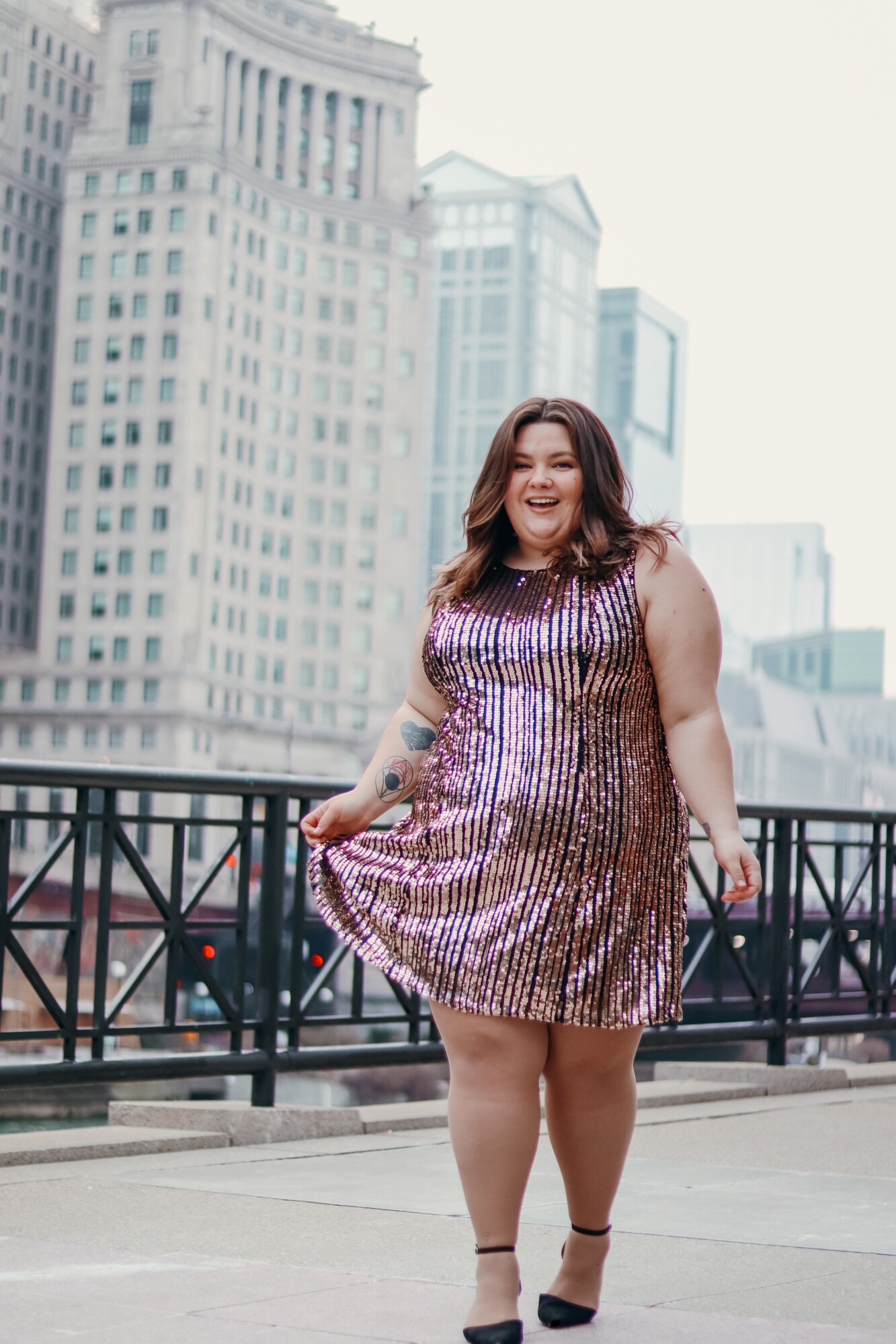 Chicago Plus Size Petite Fashion Blogger Natalie in the City how to build confidence plus size holiday outfit plus size tuxedo pants
